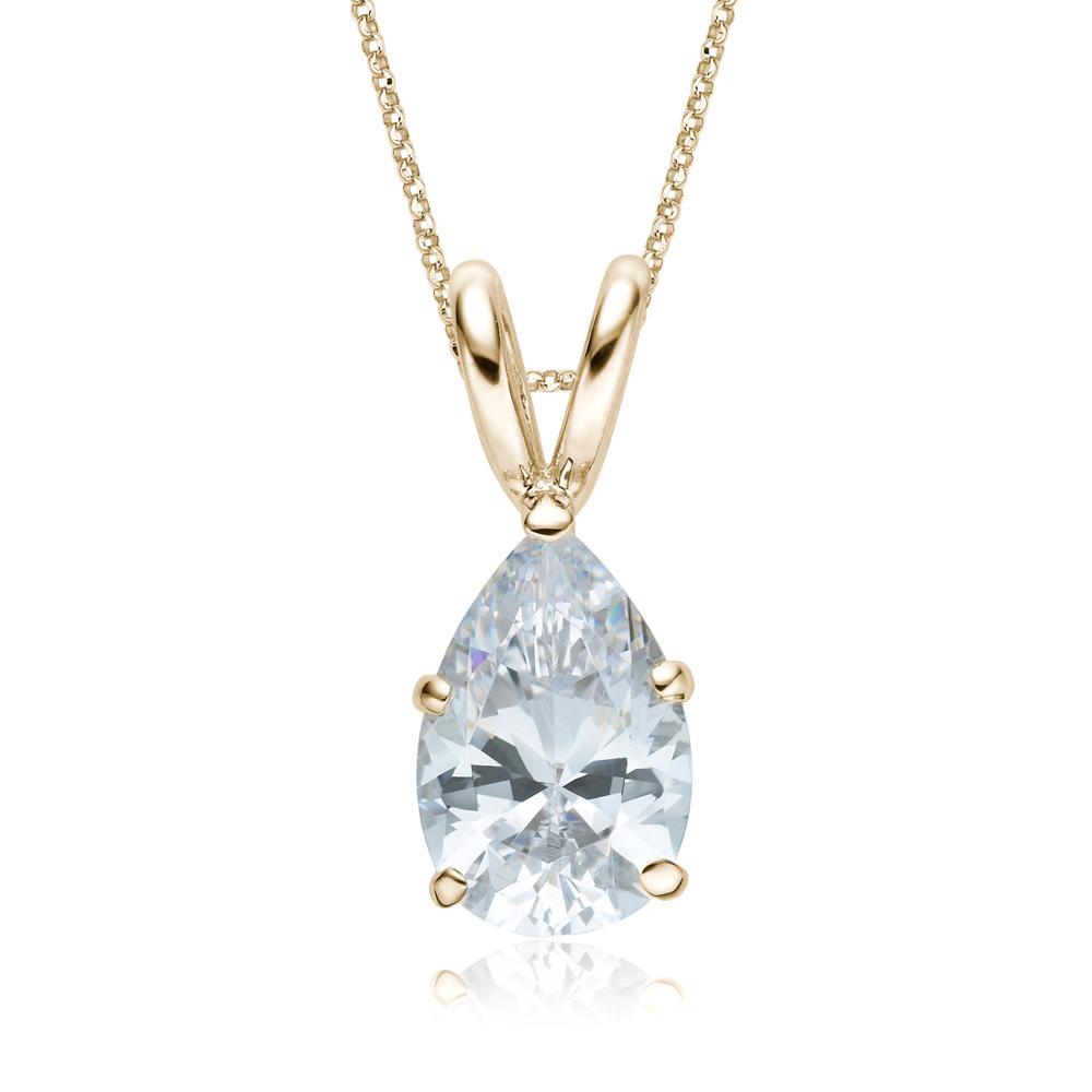 Pear solitaire pendant with 1 carat* diamond simulant in 10 carat yellow gold