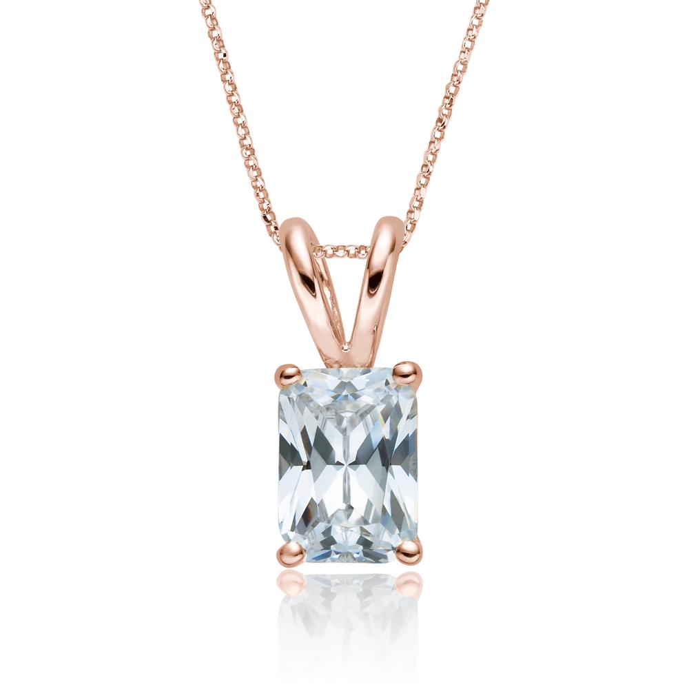 Radiant solitaire pendant with 2 carat* diamond simulant in 10 carat rose gold