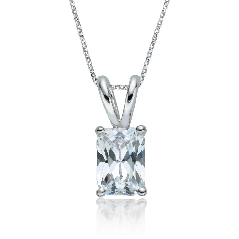 Radiant solitaire pendant with 2 carat* diamond simulant in 10 carat white gold