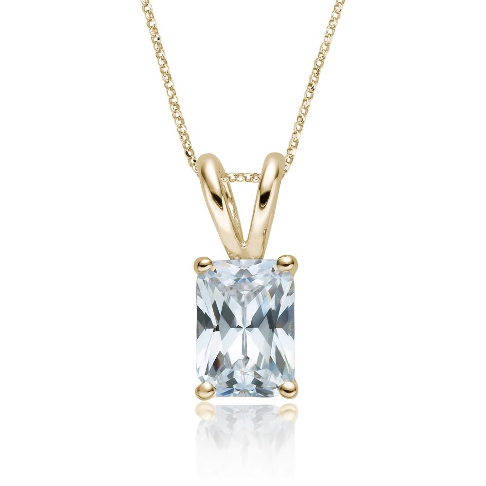 Radiant solitaire pendant with 2 carat* diamond simulant in 10 carat yellow gold