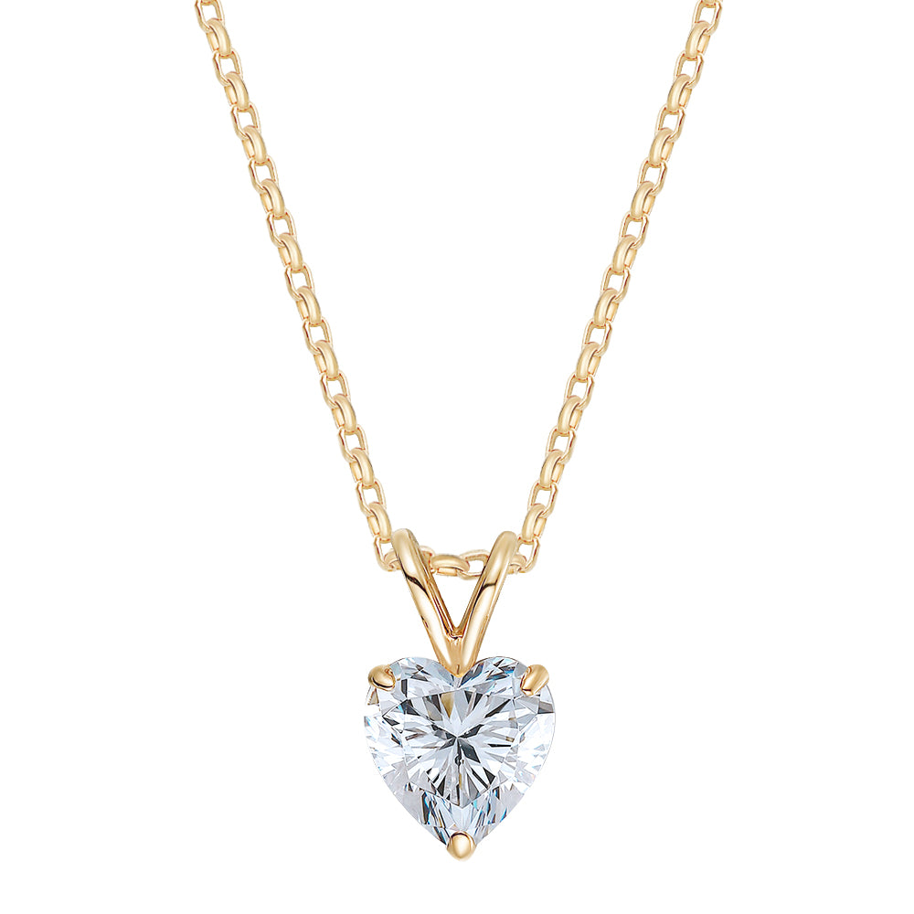 Heart solitaire pendant with 2 carat* diamond simulant in 10 carat yellow gold
