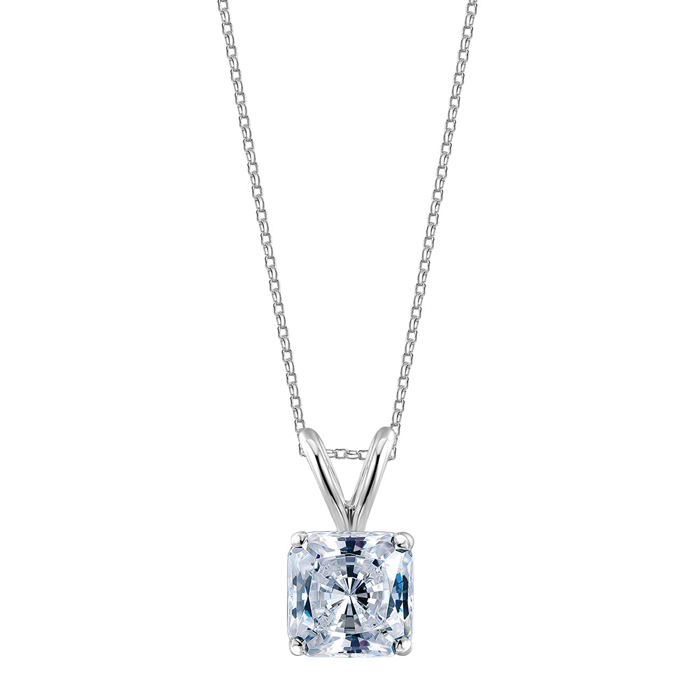 Princess Cut solitaire pendant with 1 carat* diamond simulant in 10 carat white gold