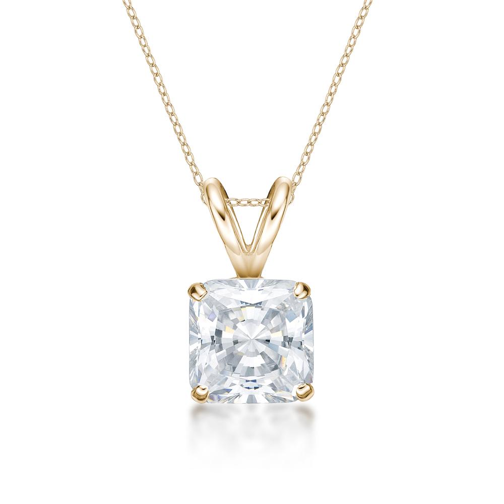 Princess Cut solitaire pendant with 2 carat* diamond simulant in 10 carat yellow gold