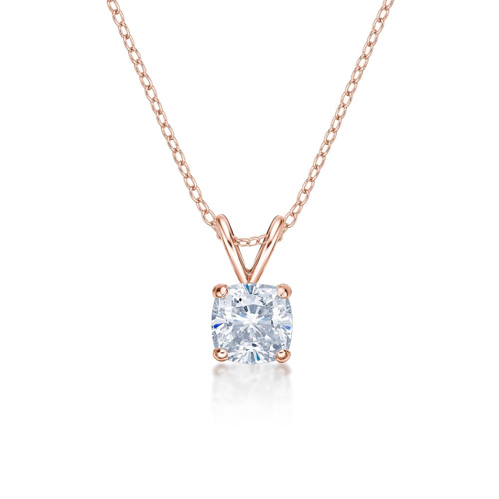 Cushion solitaire pendant with 1 carat* diamond simulant in 10 carat rose gold