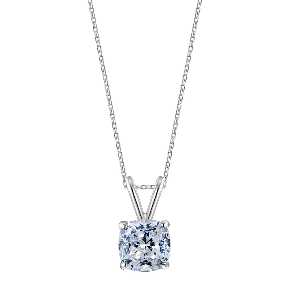 Cushion solitaire pendant with 1 carat* diamond simulant in 10 carat white gold