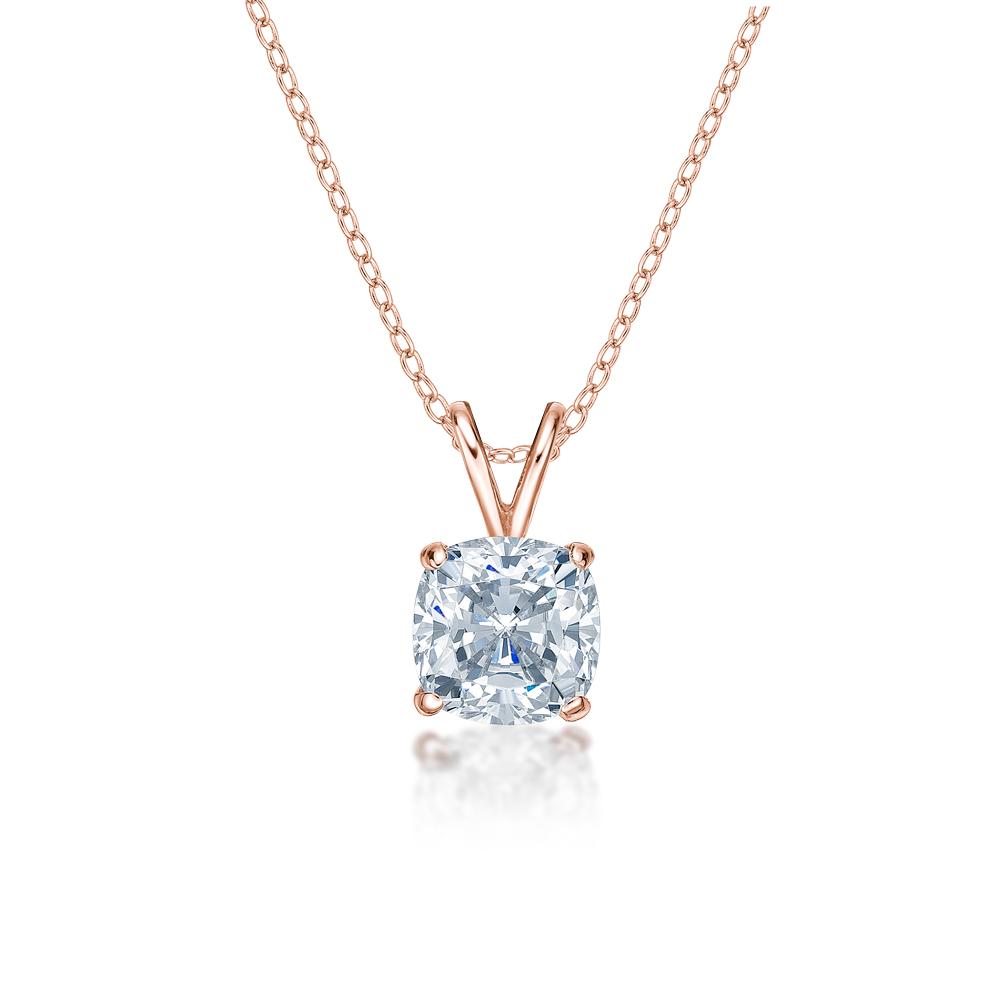 Cushion solitaire pendant with 2 carat* diamond simulant in 10 carat rose gold