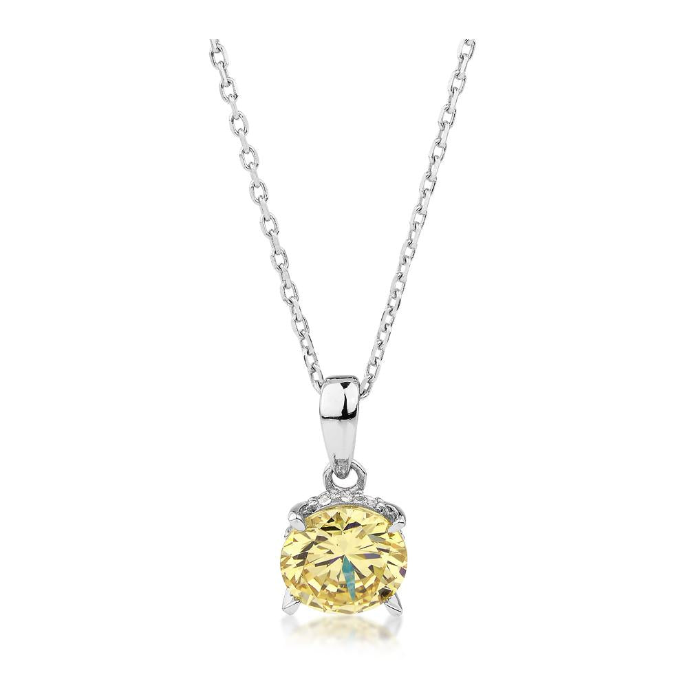 Round Brilliant solitaire necklace with 1.34 carats* of diamond simulants in sterling silver