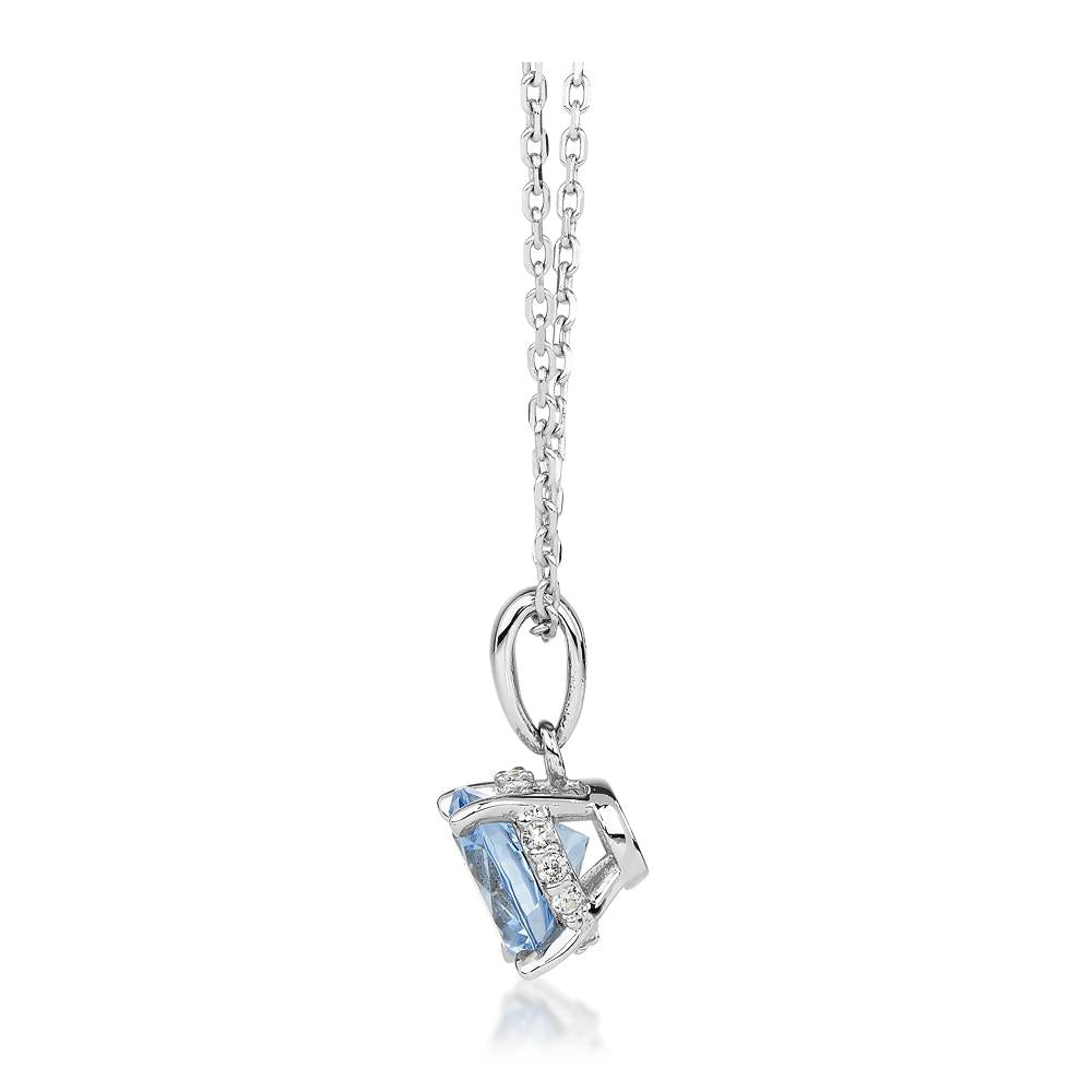 Round Brilliant solitaire necklace with blue topaz simulant in sterling silver