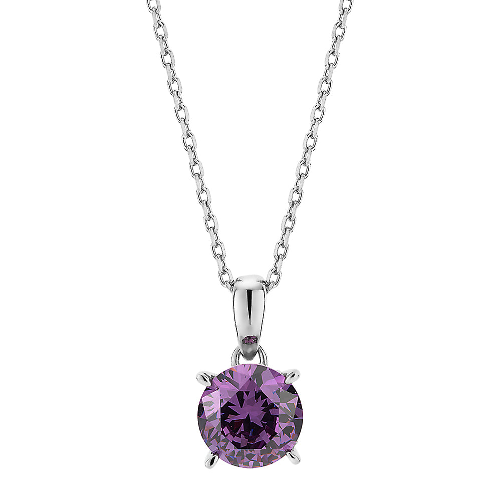 Round Brilliant solitaire necklace with amethyst simulant in sterling silver