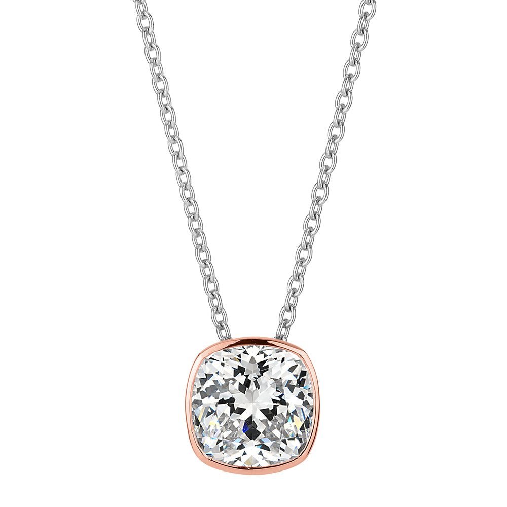 Necklace with 0.76 carats* of diamond simulants in 10 carat rose gold and sterling silver