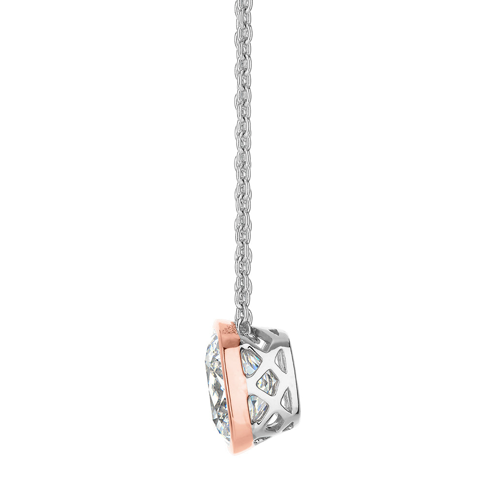 Necklace with 0.76 carats* of diamond simulants in 10 carat rose gold and sterling silver