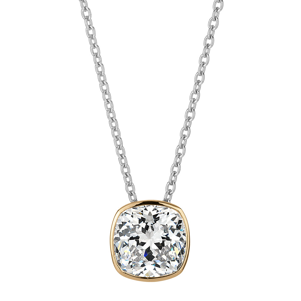 Necklace with 0.76 carats* of diamond simulants in 10 carat yellow gold and sterling silver