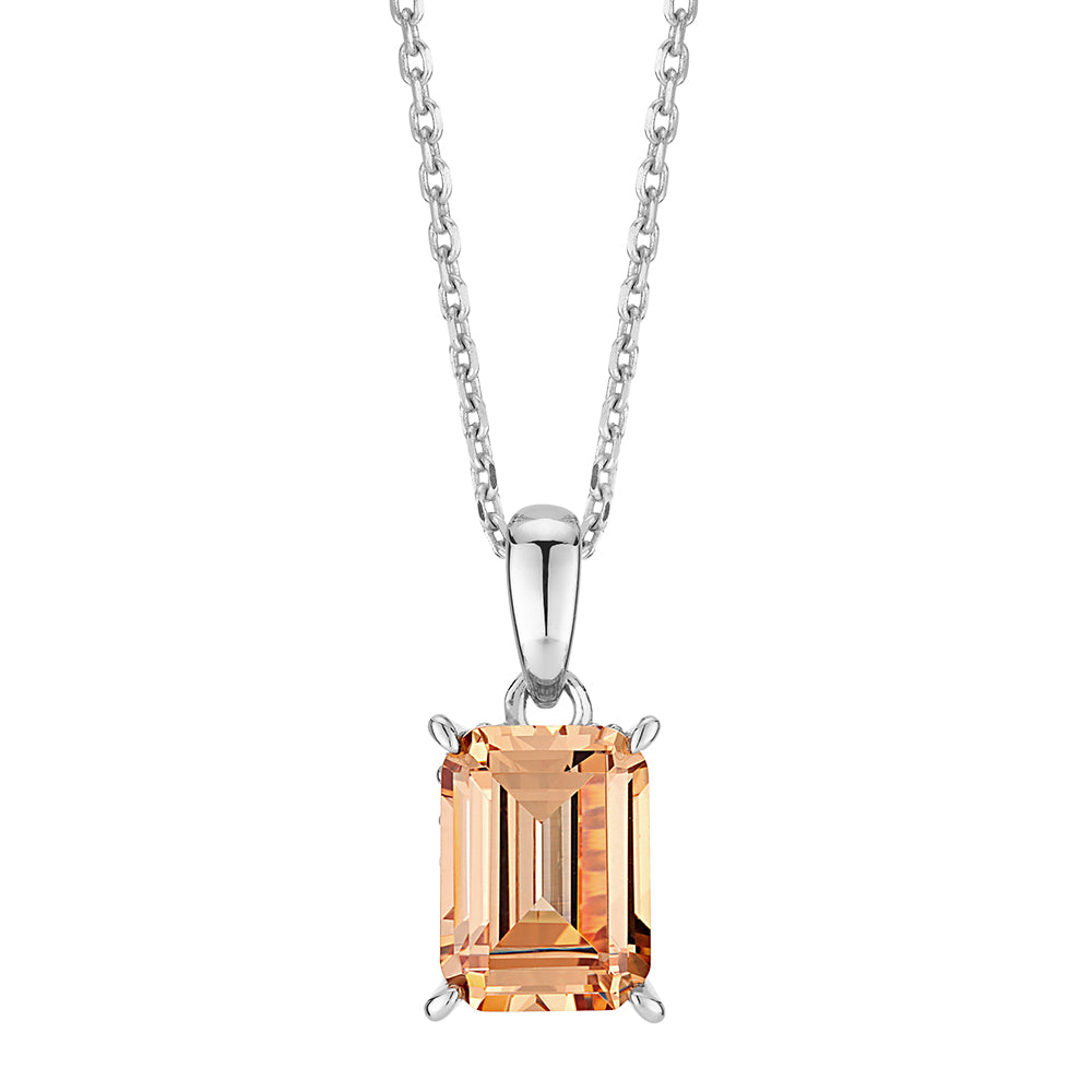 Emerald Cut and Round Brilliant solitaire necklace with 1.82 carats* of diamond simulants in sterling silver
