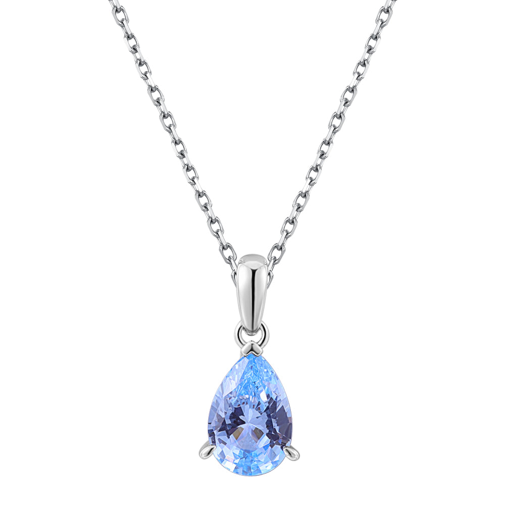 Oval solitaire necklace with blue topaz simulant in sterling silver