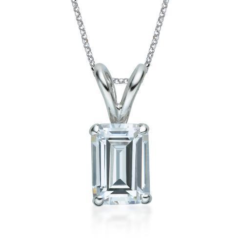 Emerald Cut solitaire pendant with 2 carat* diamond simulant in 10 carat white gold
