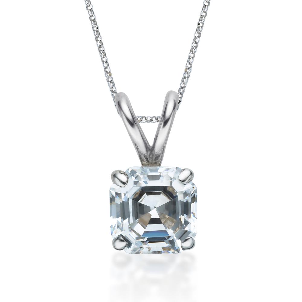 Asscher solitaire pendant with 2 carat* diamond simulant in 10 carat white gold
