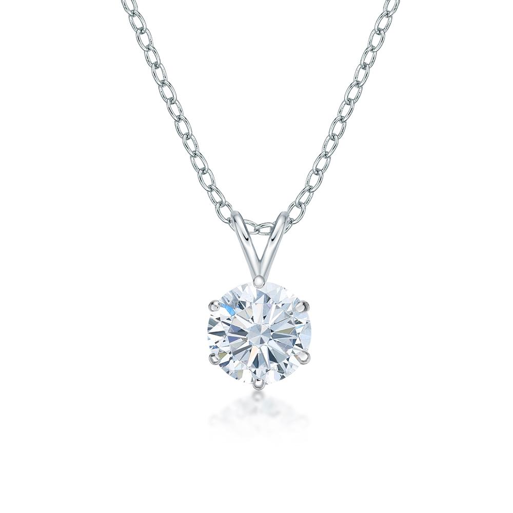 Round Brilliant solitaire pendant with 2 carat* diamond simulant in 10 carat white gold