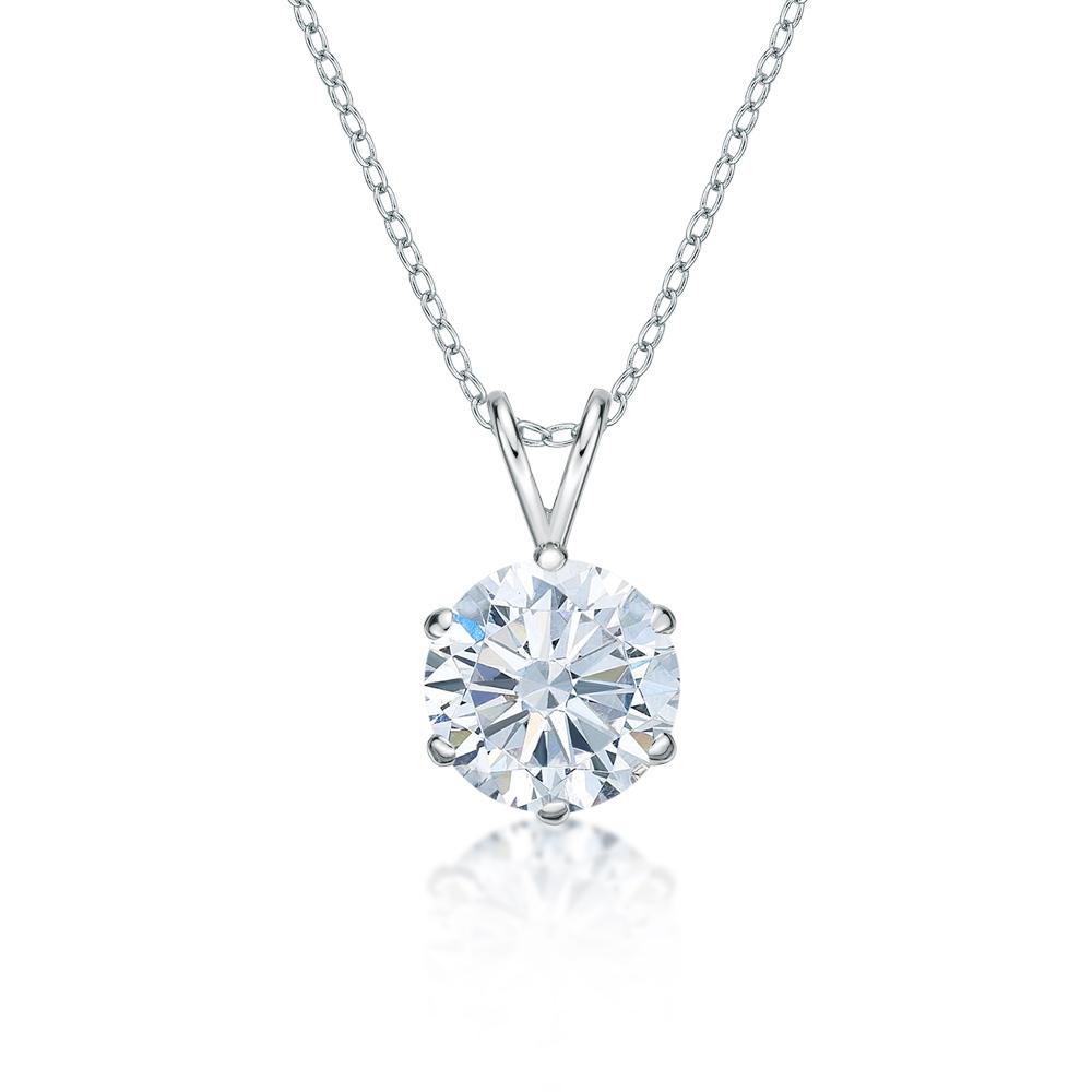 Round Brilliant solitaire pendant with 3 carat* diamond simulant in 10 carat white gold