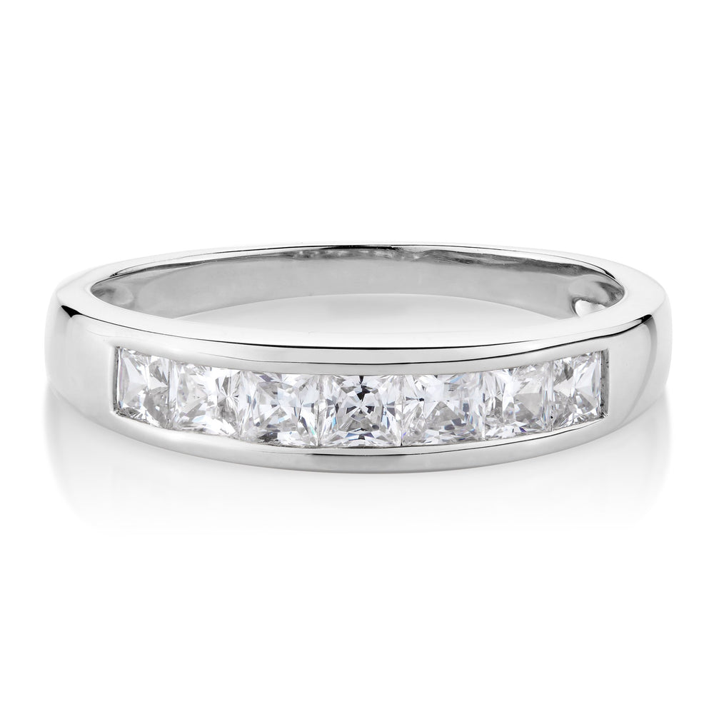 Wedding or eternity band with 0.91 carats* of diamond simulants in 14 carat white gold