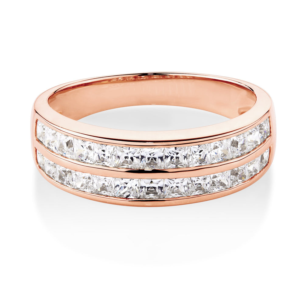 Wedding or eternity band with 1.56 carats* of diamond simulants in 10 carat rose gold