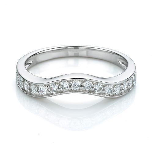 Curved wedding or eternity band with 0.3 carats* of diamond simulants in 14 carat white gold