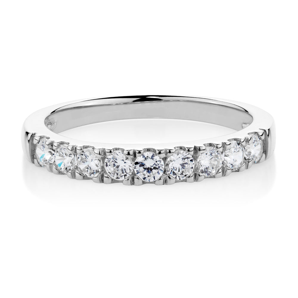 Wedding or eternity band with 0.54 carats* of diamond simulants in 14 carat white gold