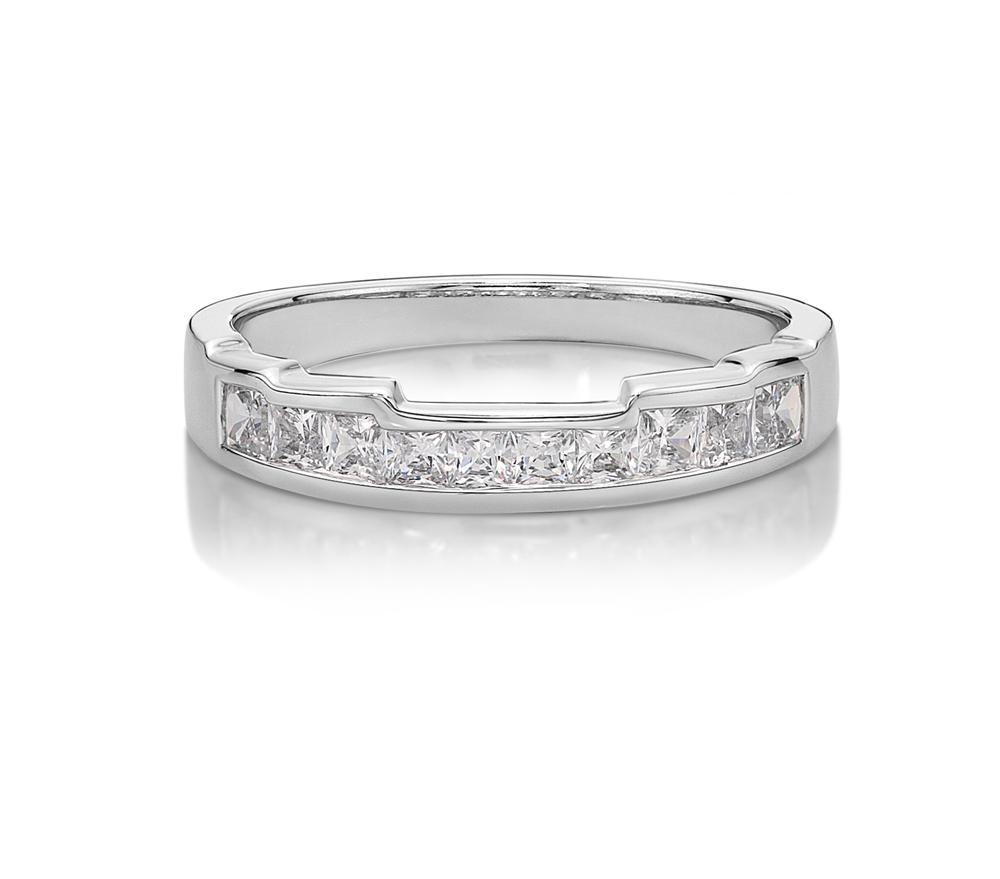 5 Step Cut-Out Band with Princess Cut Stones in White Gold
