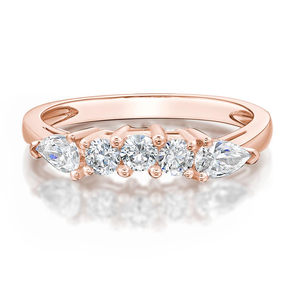 Curved wedding or eternity band with 0.83 carats* of diamond simulants in 14 carat rose gold