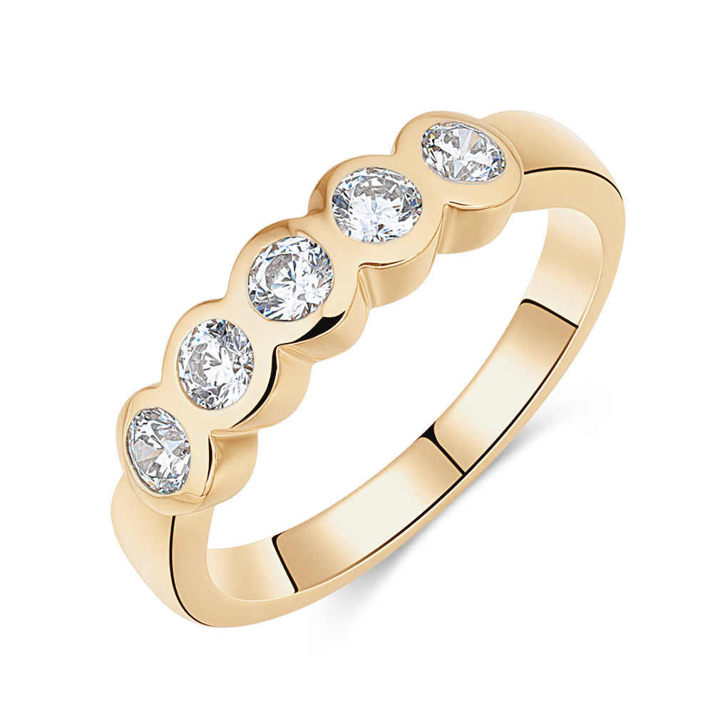 Dress ring with 0.55 carats* of diamond simulants in 10 carat yellow gold