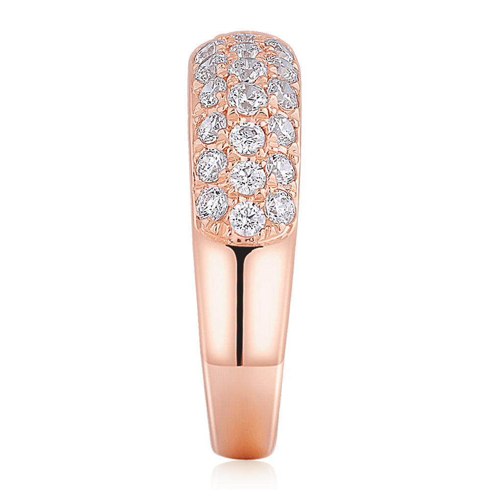 Dress ring with 0.52 carats* of diamond simulants in 10 carat rose gold