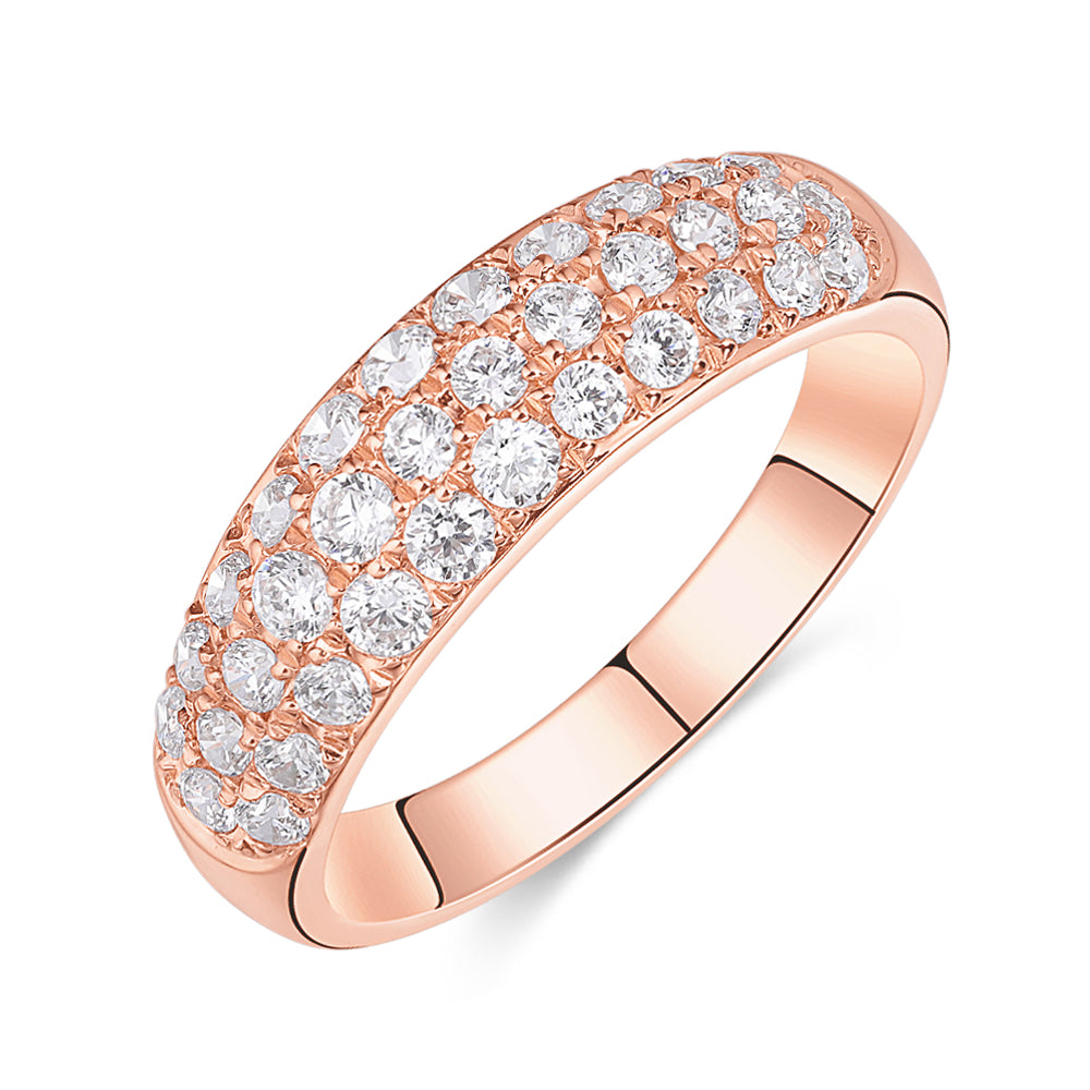 Dress ring with 0.52 carats* of diamond simulants in 10 carat rose gold