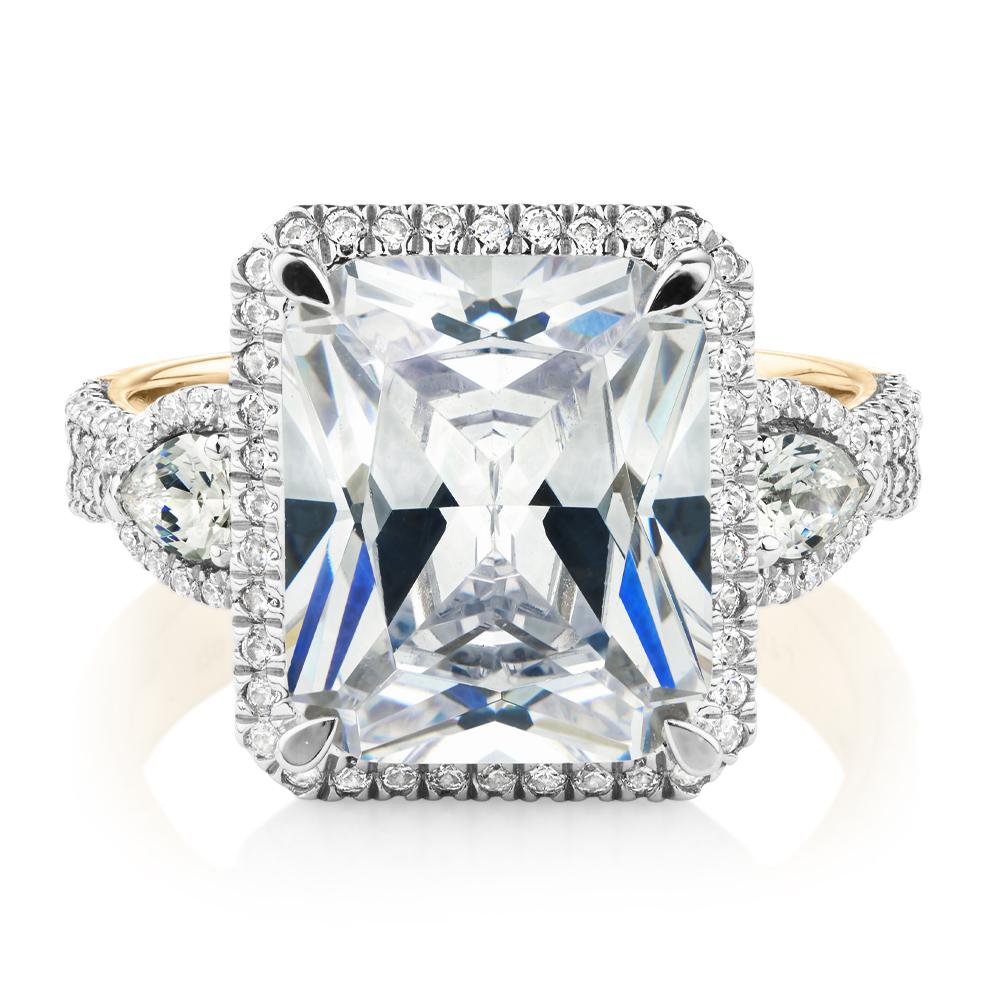 Dress ring with 6.93 carats* of diamond simulants in 10 carat yellow and white gold