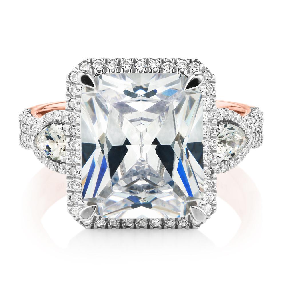 Dress ring with 6.93 carats* of diamond simulants in 10 carat rose and white gold