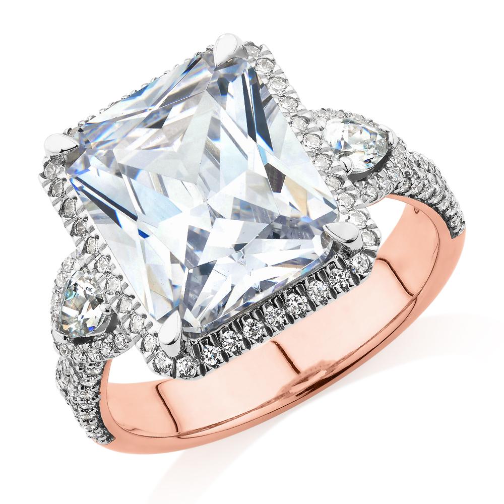 Dress ring with 6.93 carats* of diamond simulants in 10 carat rose and white gold