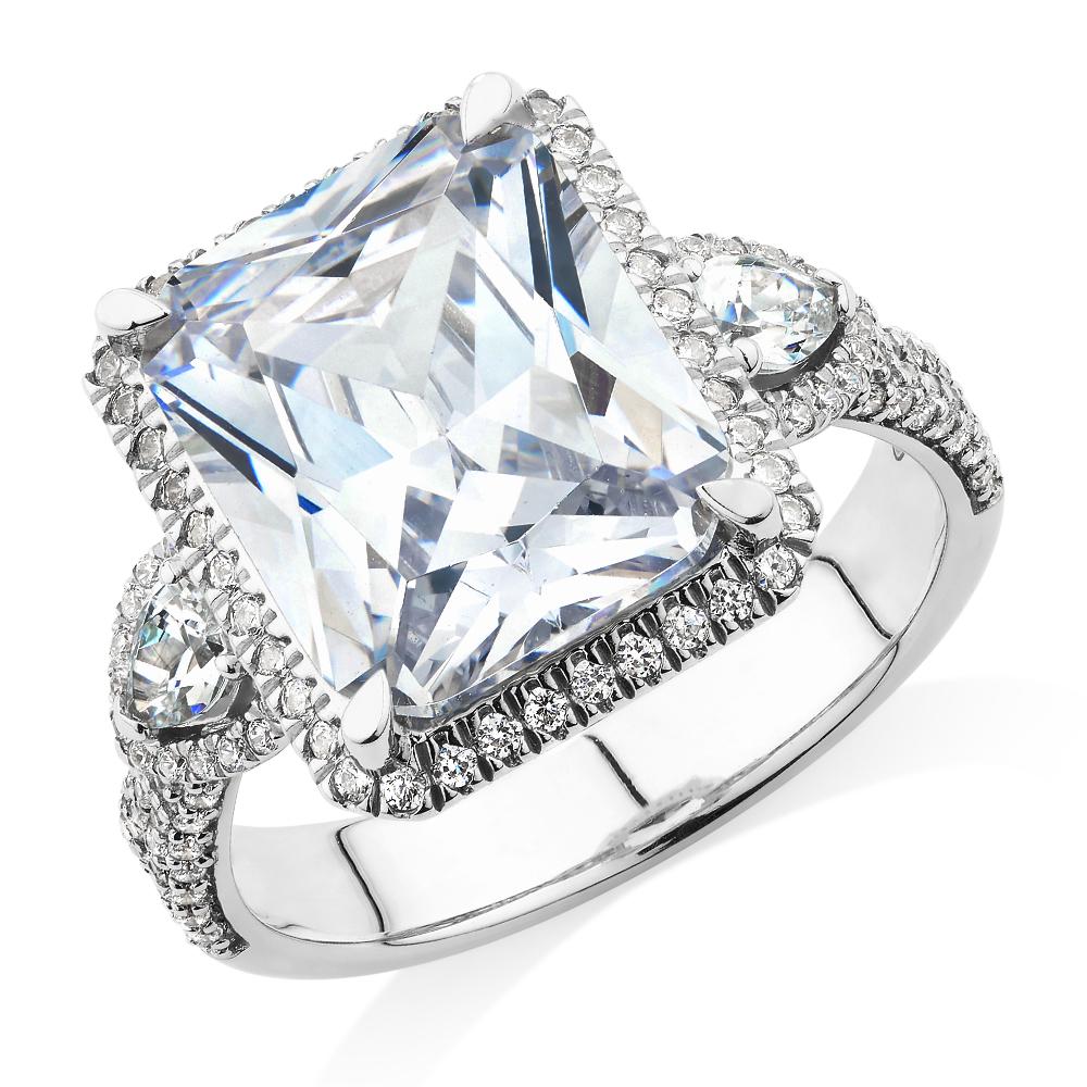 Dress ring with 6.93 carats* of diamond simulants in 10 carat white gold