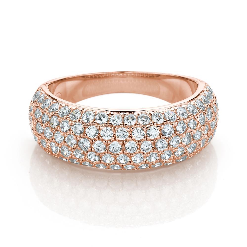 Dress ring with 1.4 carats* of diamond simulants in 10 carat rose gold