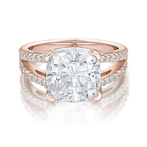 Cushion and Round Brilliant shouldered engagement ring with 4.27 carats* of diamond simulants in 10 carat rose gold