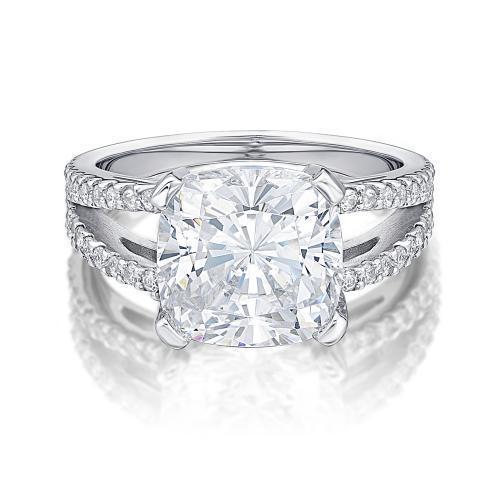 Cushion and Round Brilliant shouldered engagement ring with 4.27 carats* of diamond simulants in 10 carat white gold