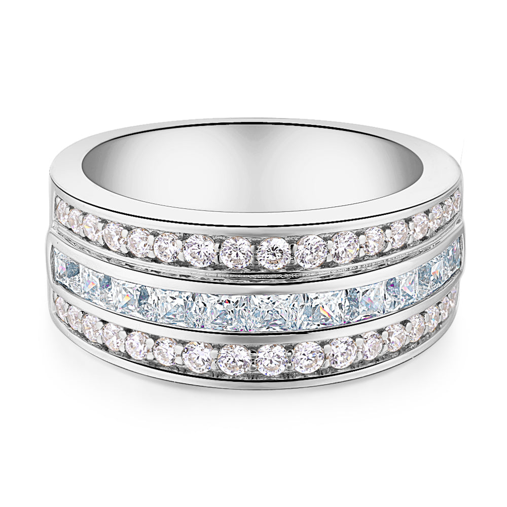 Princess Cut and Round Brilliant Dress ring with 1.62 carats* of diamond simulants in 10 carat white gold