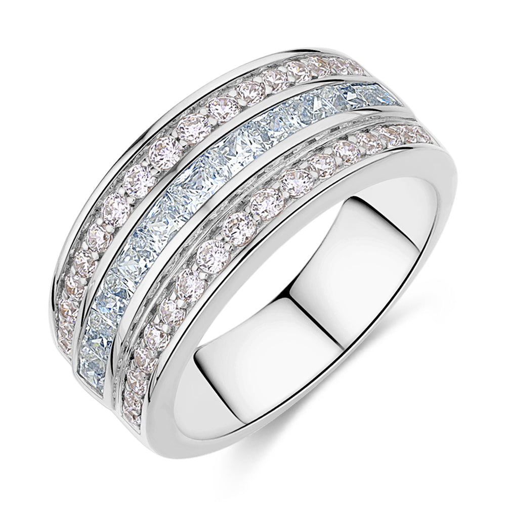 Princess Cut and Round Brilliant Dress ring with 1.62 carats* of diamond simulants in 10 carat white gold
