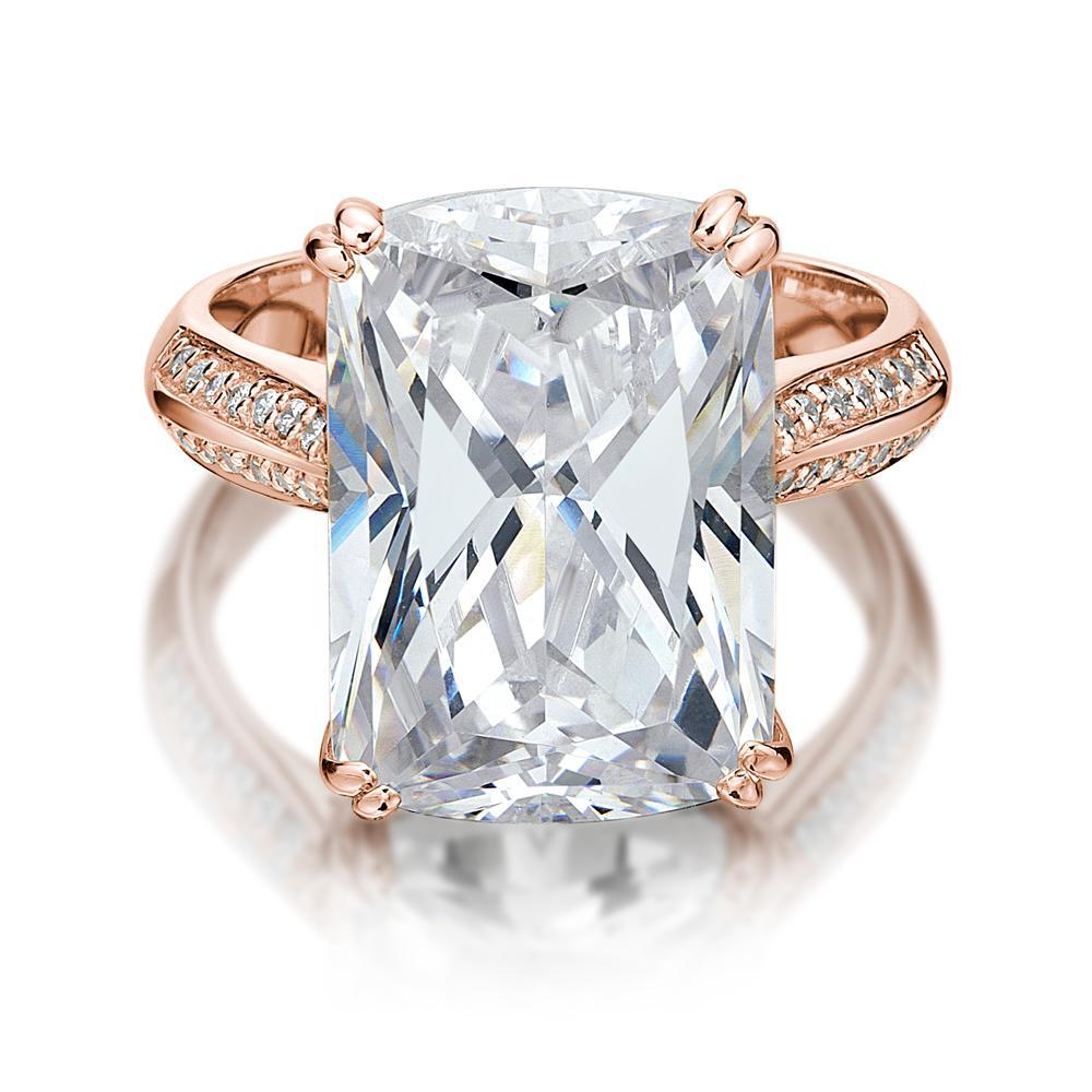 Cushion Radiant and Round Brilliant shouldered engagement ring with 11.64 carats* of diamond simulants in 10 carat rose gold