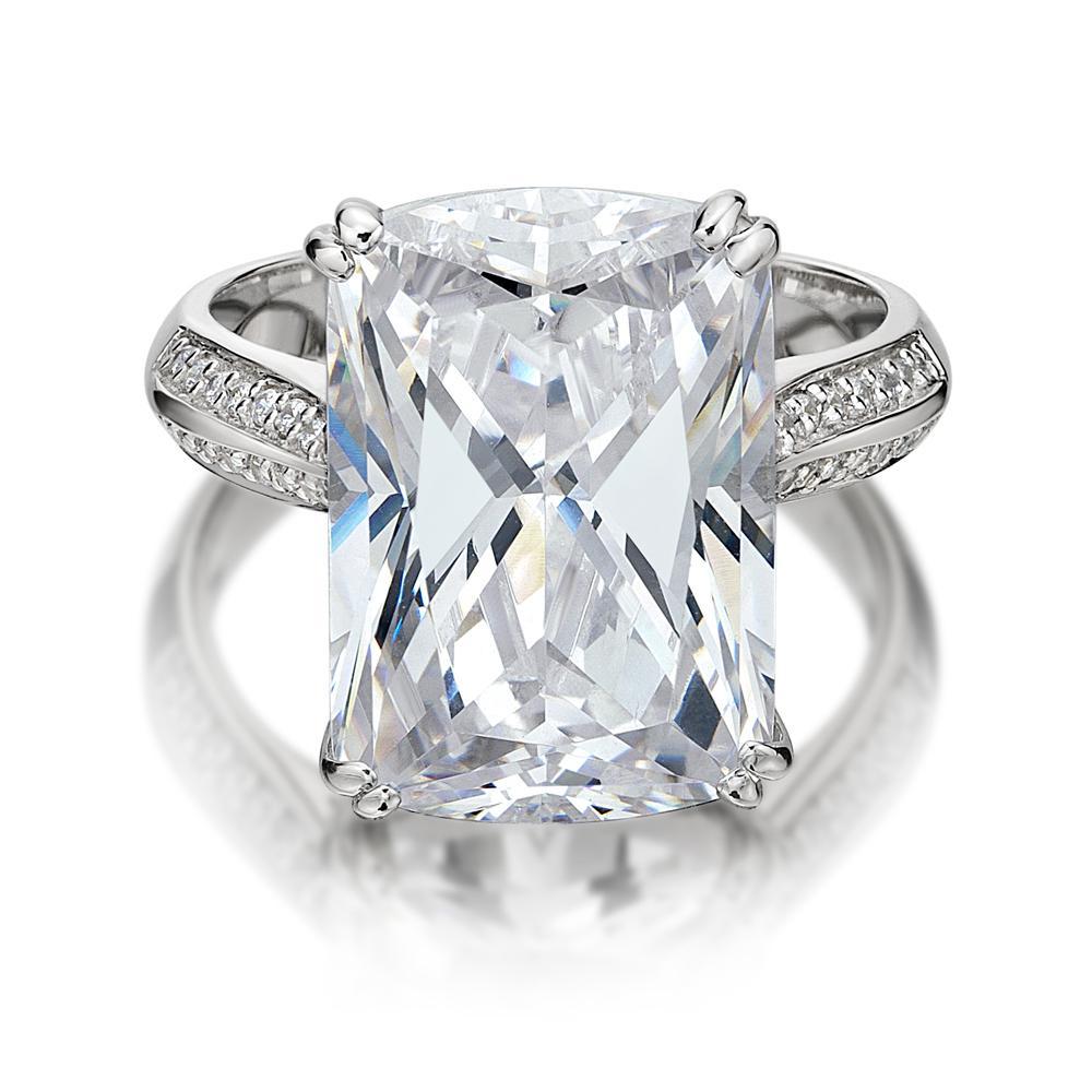 Cushion Radiant and Round Brilliant shouldered engagement ring with 11.64 carats* of diamond simulants in 10 carat white gold