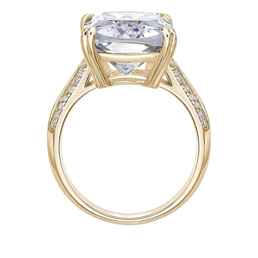 Cushion Radiant and Round Brilliant shouldered engagement ring with 11.64 carats* of diamond simulants in 10 carat yellow gold