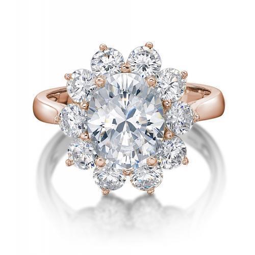 Dress ring with 4.24 carats* of diamond simulants in 10 carat rose gold