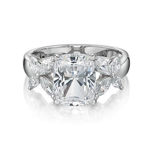 Cushion and Marquise Dress ring with 4.45 carats* of diamond simulants in 10 carat white gold