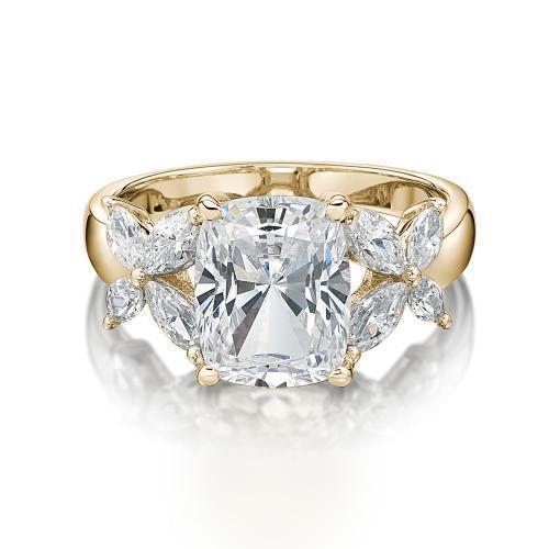 Cushion and Marquise Dress ring with 4.45 carats* of diamond simulants in 10 carat yellow gold