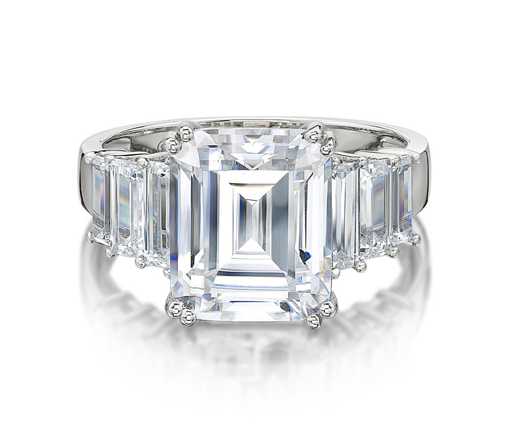 Dress ring with 6.97 carats* of diamond simulants in 10 carat white gold