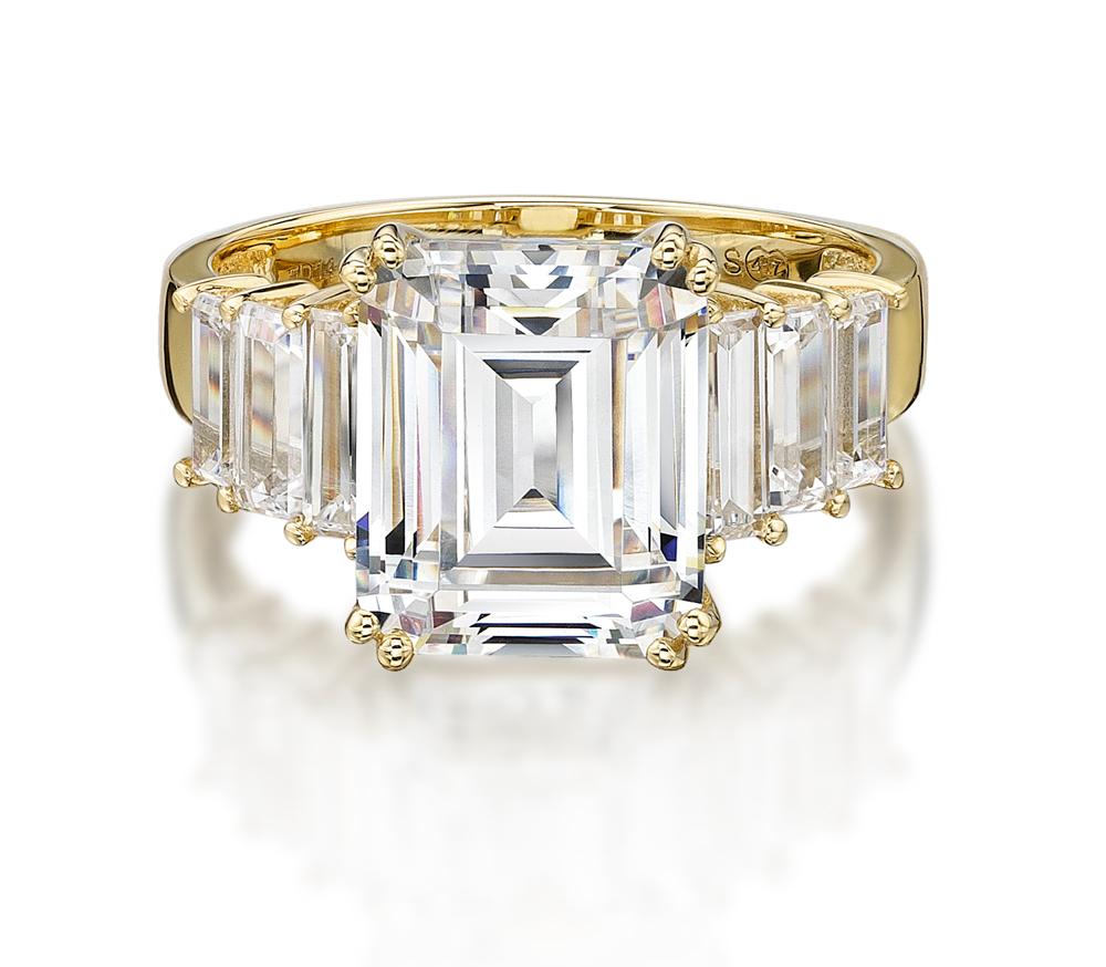 Dress ring with 6.97 carats* of diamond simulants in 10 carat yellow gold