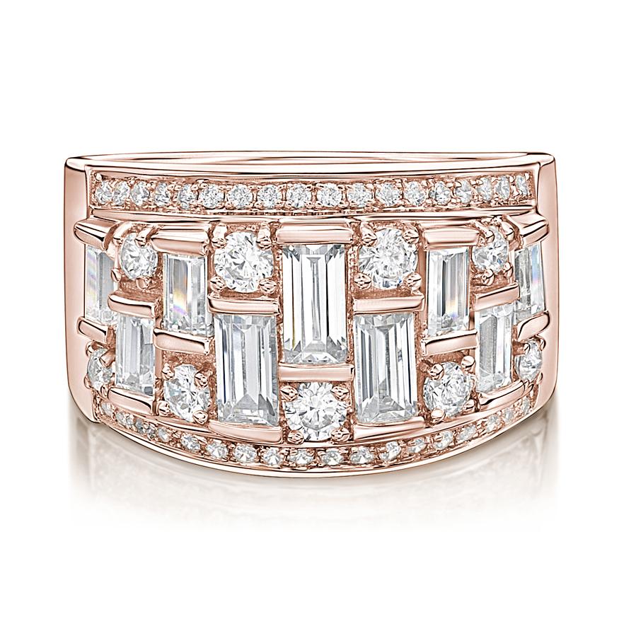 Dress ring with 2.32 carats* of diamond simulants in 10 carat rose gold