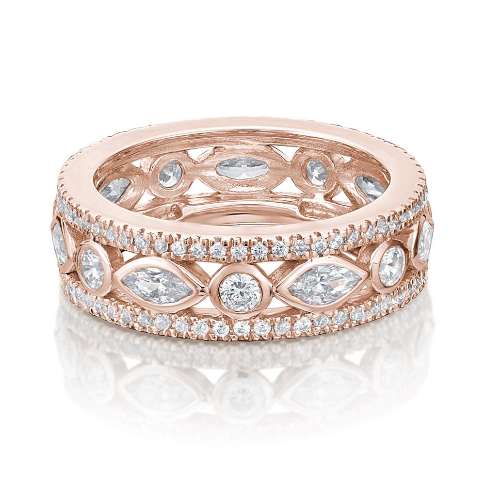 All-rounder eternity band with 1.62 carats* of diamond simulants in 10 carat rose gold